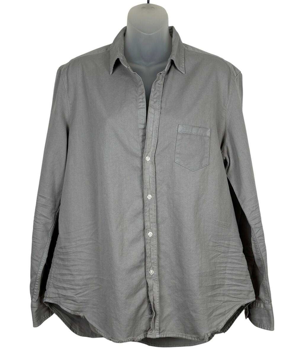 Frank & Eileen EILEEN Famous Denim Distressed Relaxed Button-Up Shirt Gray M